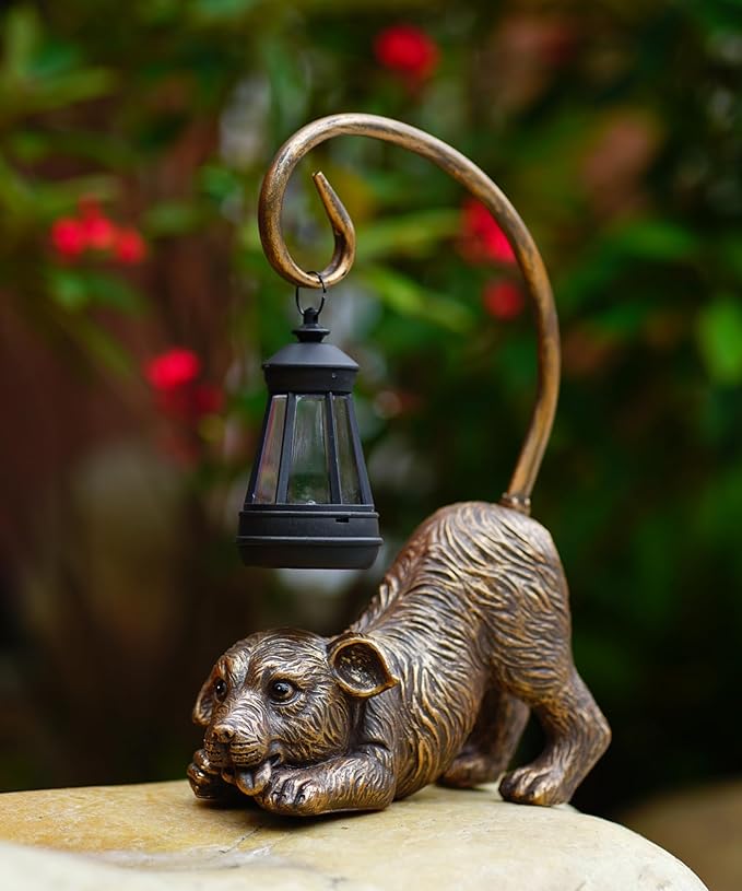 Solar Dog Garden Statue for Outdoor: Outside Sculptures Decor for Art Patio Balcony Yard Lawn – Unique Birthday Gift for Women Mom Grandma