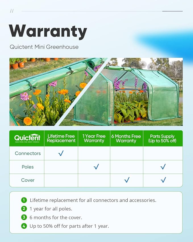Quictent Portable Mini Cloche Greenhouse w/ Elevated Bottom, Roll-up Zippered Window Waterproof UV-Resistant Hot House for Indoor Outdoor Gaden, Plus 50 T-Shaped Plant Tag, 71" x 36" x 36" (Green)