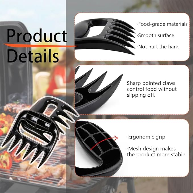 Meat Shredder Claws, Pulled Pork Claws for Meat Shredding, Chicken Shredder Tool Barbecue Accessories Gift for Men, Pack of 2