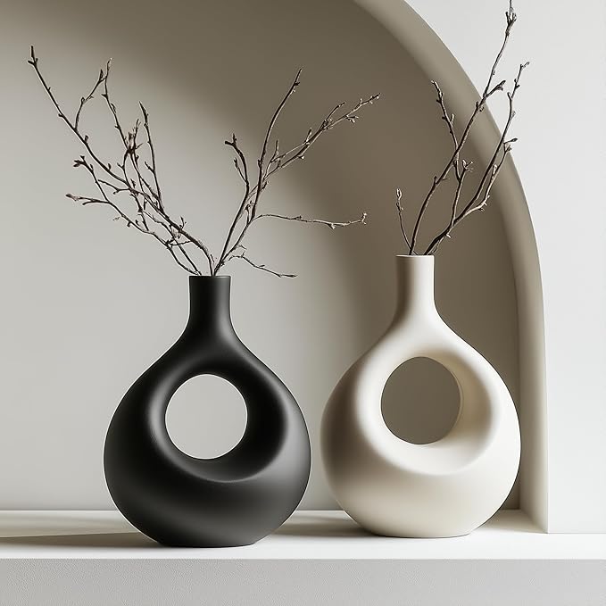 NOBULA Ceramic Bagel Vases C5 โ Thoughtful for Mom โ Elegant Set of 2 for Living Room, Bedroom or Table โ Modern Home Decor Sheโll Love โ Perfect for Flowers & Plants