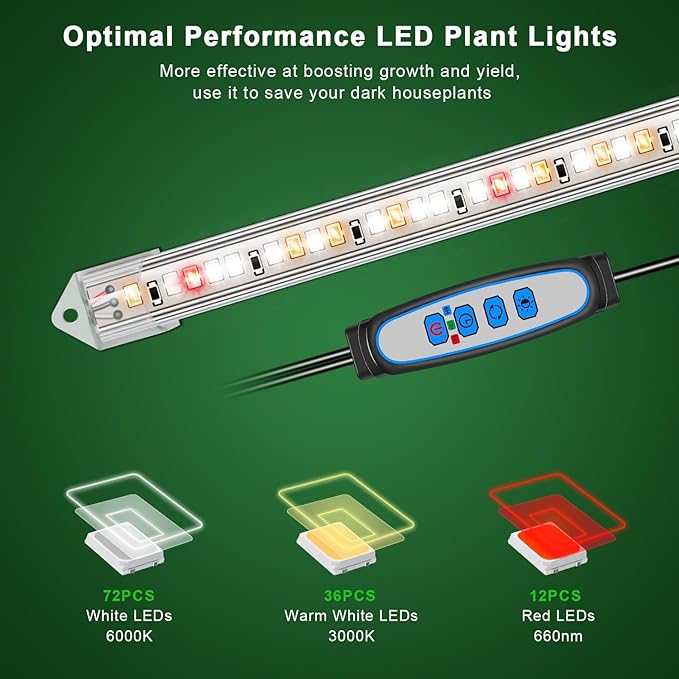 Grow Lights for Indoor Plants, 16 in Full Spectrum Plant Grow Light Strips with Upgrade Timer 6 12 16 Hrs, 5 Dimmable Levels, 120 LEDs Sunlight Plant Lamp for Indoor Greenhouse, Seedlings