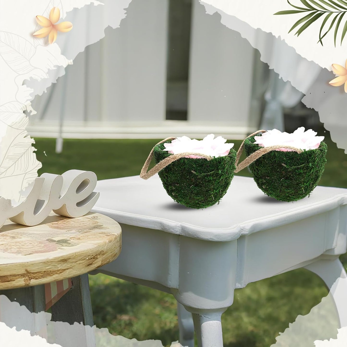 Leinuosen 2 Pcs Wedding Flower Baskets, Moss Style Small Baskets with Handles for Gifts Wedding Floral Decoration Flowers Petal Candy Storage and Home Decoration