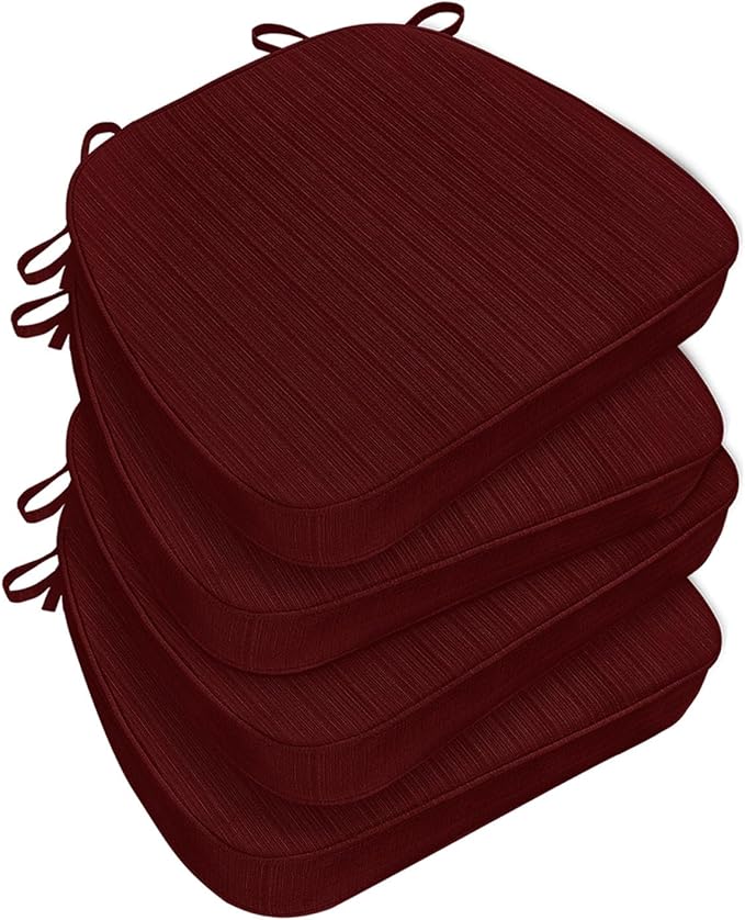 Chair Cushions for Dining Chairs, Indoor Chair Cushions with Ties,Waterproof Chair Pads Set of 4, Burgundy, 17x16x2.5 Inch