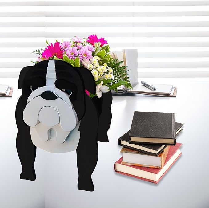 Black English Bulldog Dog Planter Plant Pots,Cute Garden Dog Flower Planter,Dog Planters Birthday Gifts for Women,Office,Indoor/Outdoor Decor(9.45 * 7.48 * 10.63in)