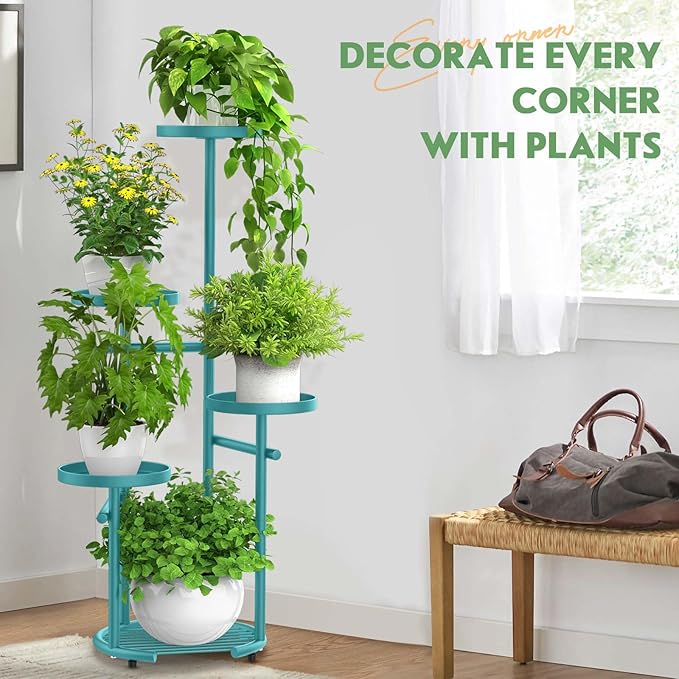 TOSKING 5 Tier Metal Plant Stand Indoor, Plant Shelf, Corner Shelf Flower Pot Stand for Outdoor Plant Stand for Living Room Balcony Garden Patio Bedroom (Blue, 38in)