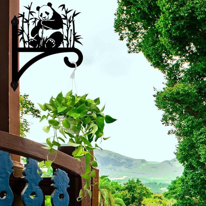 Peacoblue Iron Plant Hangers Holder for Outdoor Indoor Hanging Plants Flower Fern Pots Lantern Bird Feeder Wind Chimes, 12โx14โ Weather Resistant Metal Wall Bracket Hooks for Porch Garden House(Panda)