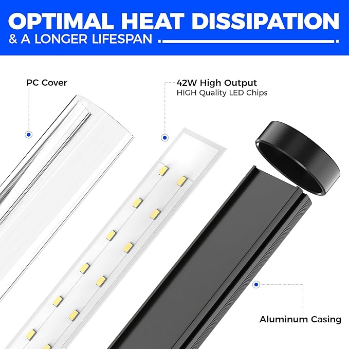 Barrina Standing Grow Light T10, 42W 5000K, Full Spectrum LED Plant Light for Indoor,Vertical Grow Light, Wide Coverage, 4FT Height with On/Off Switch and Tripod Floor Stand