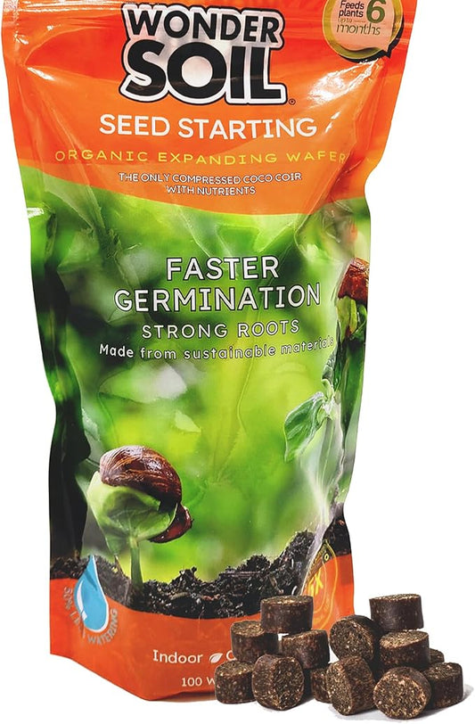 WONDER SOIL | 100 Organic Seed Starter Pellets | Ready to Plant Seed Starting Soil Loaded with Pre-Mixed Nutrients | Fast Germination | Indoor or Outdoor | 100 Count