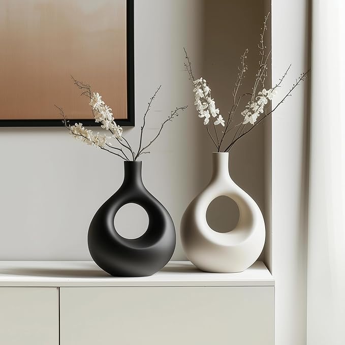 NOBULA Ceramic Bagel Vases C5 โ Thoughtful for Mom โ Elegant Set of 2 for Living Room, Bedroom or Table โ Modern Home Decor Sheโll Love โ Perfect for Flowers & Plants