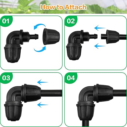 Upgraded 1/4" Drip Irrigation Elbow Fittings:24 Pieces Leak Free Lock Barbed 90 Degree Elbow Connectors for1/4 Inch Irrigation Tubing Quick Connect Parts for Garden Landscape System