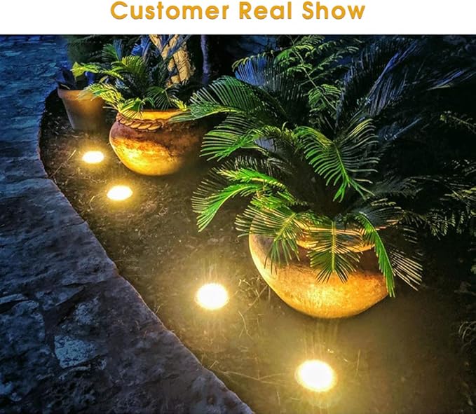 NFESOLAR Solar Lights Outdoor with 16 LEDs, Bright Solar Ground Lights Outdoor Waterproof Solar Disk Lights for Pathway Garden Yard Lawn Walkway Driveway (Warm White 8pack)