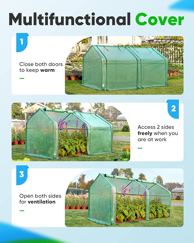 Quictent Portable Mini Cloche Greenhouse w/ Elevated Bottom, Roll-up Zippered Window Waterproof UV-Resistant Hot House for Indoor Outdoor Gaden, Plus 50 T-Shaped Plant Tag, 71" x 36" x 36" (Green)