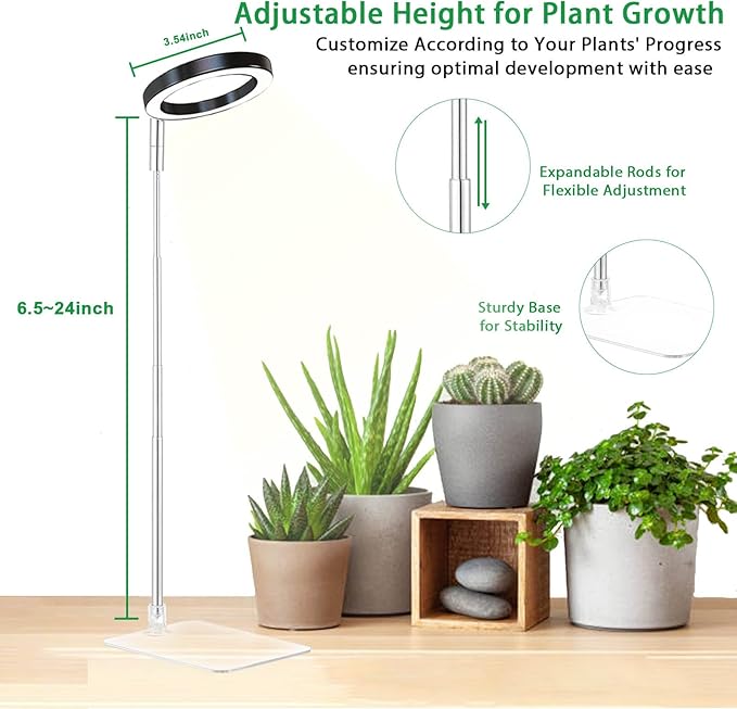 yadoker Plant Grow Light, LED Growing Light Full Spectrum for Indoor Plants,Height Adjustable, Automatic Timer, 5V Low Safe Voltage,Idea for Small Plant Ligh