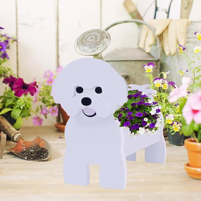 Bichon Frise Dog Planter Plant Pots,Cute Garden Dog Flower Planter,Dog Planters Birthday Gifts for Women,Office,Indoor/Outdoor Decor(9.45 * 8.27 * 13.39in)