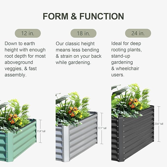 Domi Raised Garden Beds Outdoor, 6x3x1.5Ft Thickening Tall Metal Rectangular Deep Root Box Planter for Vegetables, Flowers, Herbs, and Succulents 1.5" Deep w/ 192 Gallon Capacity - Silvery
