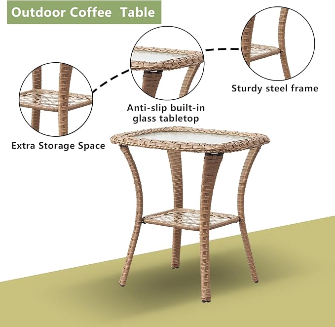 Outdoor Wicker Patio Furniture Set - 6 Piece Rattan Patio Conversation Set with 2 Rocking Swivel Chairs,2 Ottomans,1 Sofa and 1 Side Table for Porch Deck Backyard Garden(Yellow/Blue)