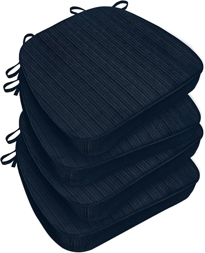 Chair Cushions for Dining Chairs, Indoor Chair Cushions with Ties,Waterproof Chair Pads Set of 4, Navy Blue, 17x16x2.5 Inch