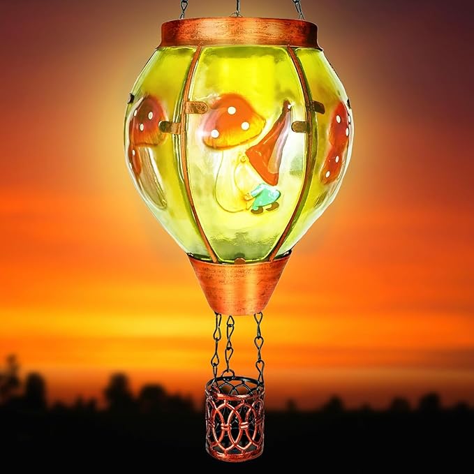 Solar Hot Air Balloon Lantern with Flame, Outdoor Solar Lanterns for Outside Garden Yard Farmhouse Patio Pathway Decoration, Gifts for Women Grandma Mom - Style A