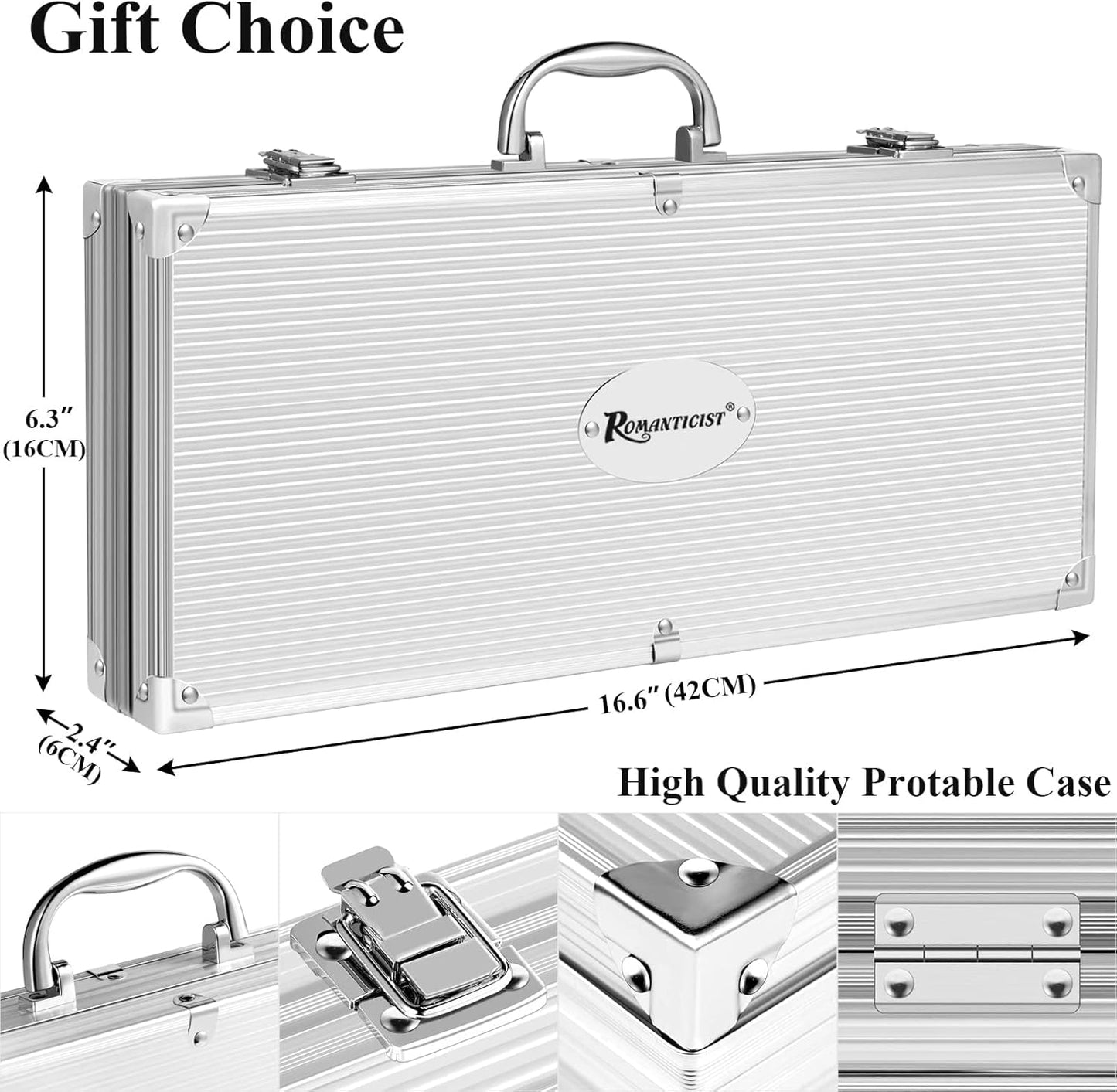 ROMANTICIST 25pcs Extra Thick BBQ Grill Accessories, Fathers Day Grilling Gifts Set for Men Dad, Heavy Duty Grill Tools Utensils Kit with Spatula, Tongs in Aluminum Case for Birthday Brown