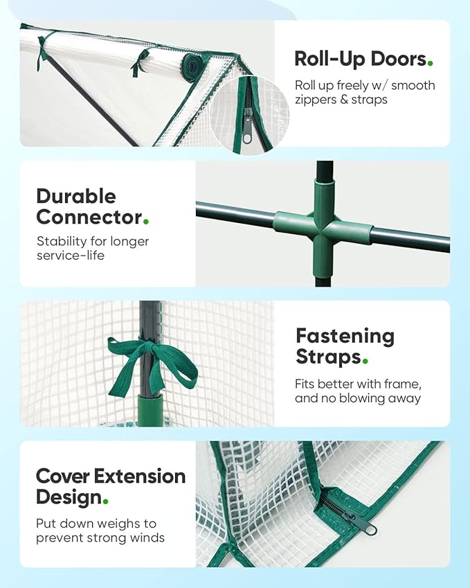 Quictent Portable Mini Cloche Greenhouse w/ Elevated Bottom, Roll-up Zippered Window Waterproof UV-Resistant Hot House for Indoor Outdoor Gaden, 71" x 36" x 36", White