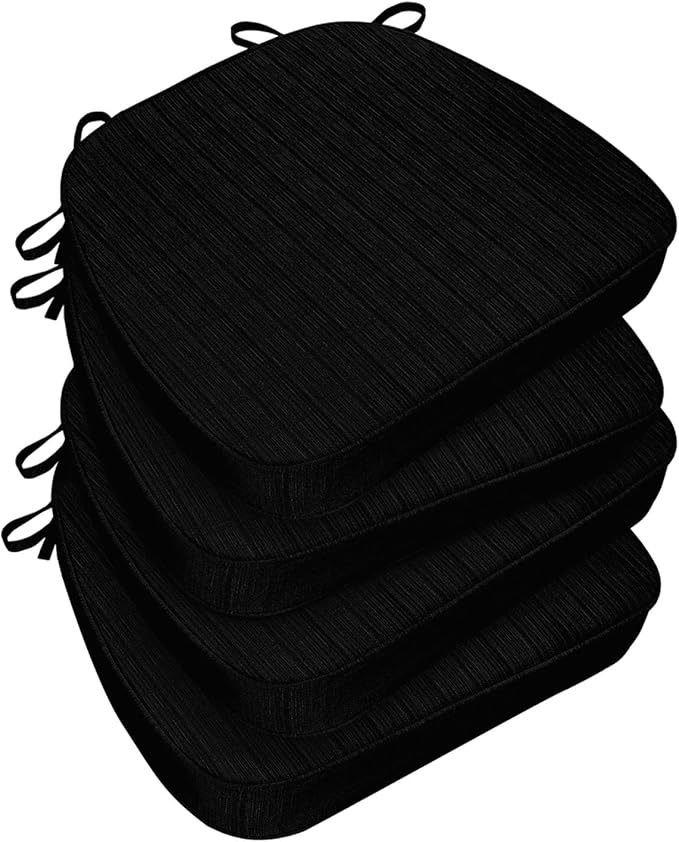 Chair Cushions for Dining Chairs, Indoor Chair Cushions with Ties,Waterproof Chair Pads Set of 4, Black, 17x16x2.5 Inch