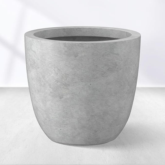 Kante 14 Inch Dia Round Concrete Planter, Indoor Outdoor Large Plant Pot with Drainage Hole and Rubber Plug for Home Patio Garden, Gray Concrete