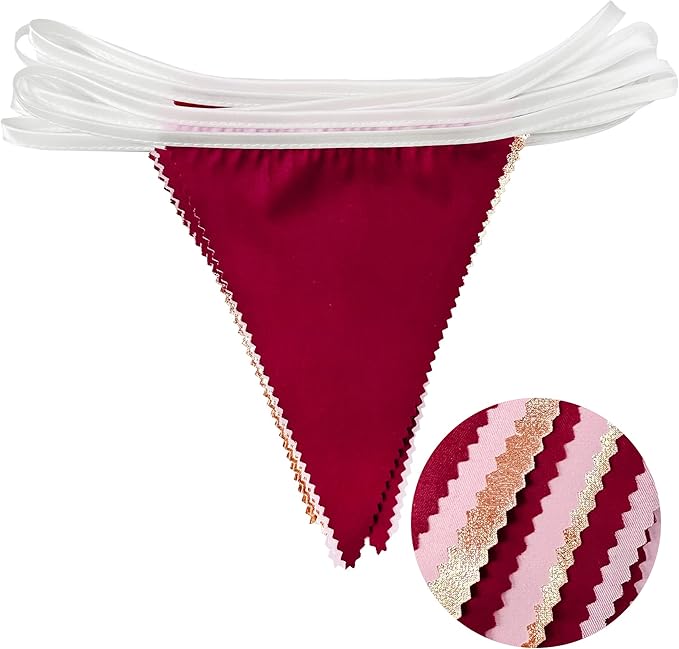 Burgundy Party Decorations Rose Gold Maroon Pink Fabric Triangle Pennant Banner Pink Garnet Flag Bunting Garland for Graduation Wedding Birthday Bridal Shower Bachelorette Anniversary Party Supplies