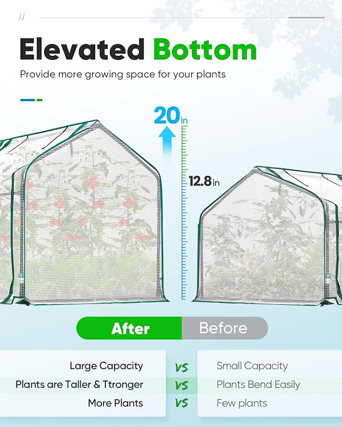 Quictent Portable Mini Cloche Greenhouse w/ Elevated Bottom, Roll-up Zippered Window Waterproof UV-Resistant Hot House for Indoor Outdoor Gaden, 71" x 36" x 36", White