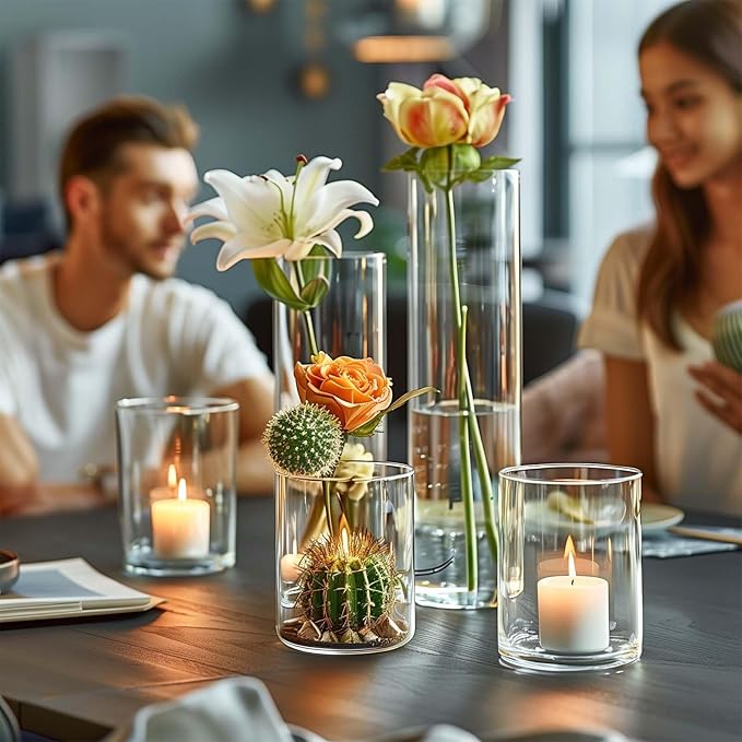 5pcs Glass Vase Cylinder Vases for Centerpieces Small Flower Glass Clear Vases Home Decor Centerpiece Table Flower Vase Decorations for Wedding Decoration&Holiday Mixed Sizes Tall