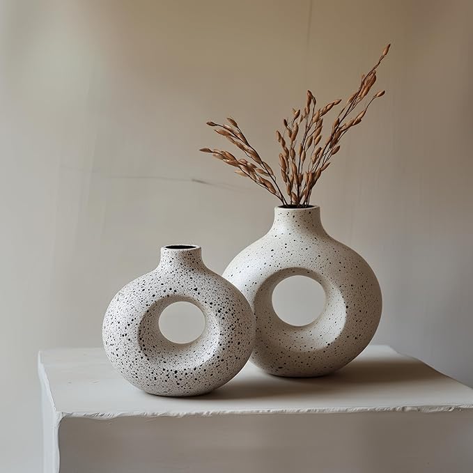 NOBULA Ceramic Bagel Vases C6 โ Thoughtful for Mom โ Elegant Set of 2 for Living Room, Bedroom or Table โ Modern Home Decor Sheโll Love โ Perfect for Flowers & Plants