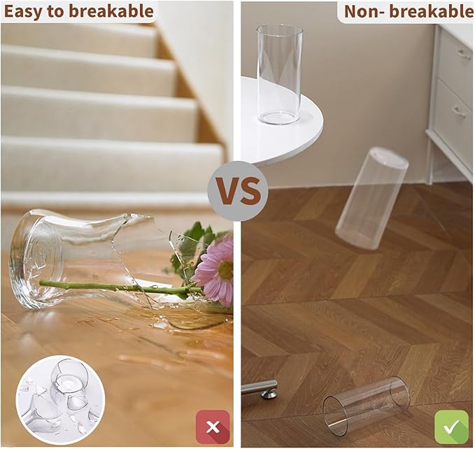 Clear Flower Vase, Non-breakable Vases, 4" W x 8" H, Acrylic Vase, Aesthetic Room Decor Cylindrical Modern Flower Vases for Table Centerpiece, Home Decor, Women Floral Arrangement Gift