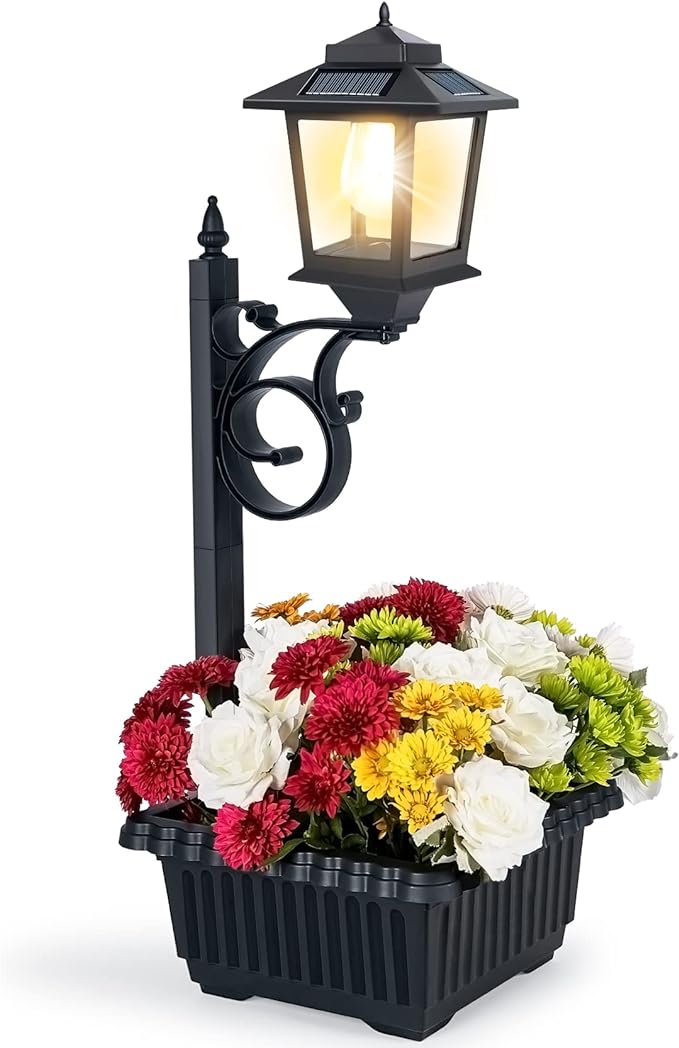 Outdoor Flower Pots 2 in 1, Outdoor Planter, Solar Lamp Post Lights Outdoor, Wall Mount or Freestanding Waterproof Solar Post Decorative Lamp for Lawn Patio Front/Back Door(Flowers not Included)