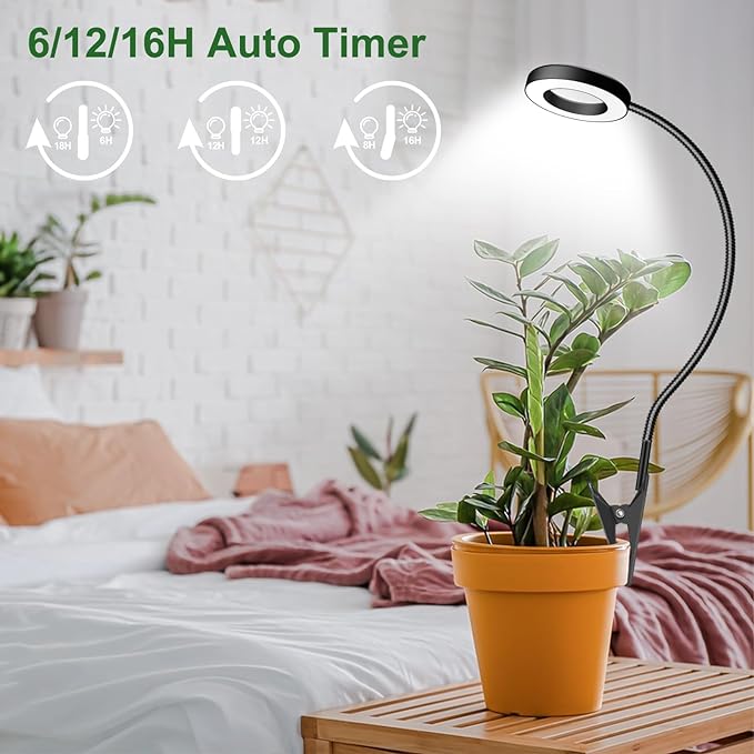 wolezek 2 in 1 Grow Lights for Indoor Plants, 3 Colors Plant Lights for Indoor Growing with 360ยฐ Gooseneck, 48 LEDs Full Spectrum Plant Grow Lights Indoor, 6/12/16H Timer, 5 Brightness, Black 2 Pack
