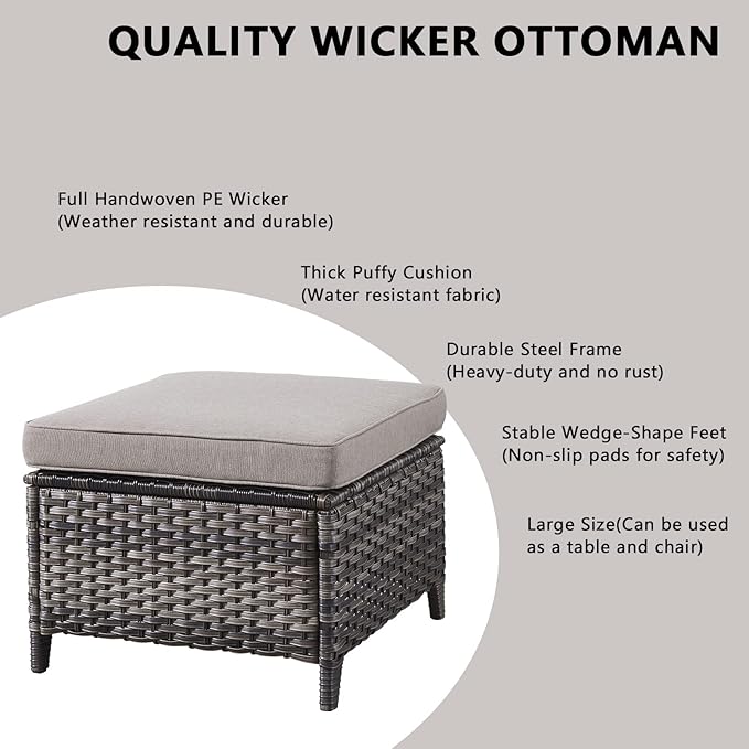 Outdoor Wicker Patio Furniture Set - 5 Piece Rattan Patio Conversation Set with 2 Rocking Swivel Chairs,2 Ottomans and 1 Sofa for Porch Deck Backyard Garden(Mixed Grey/Grey)