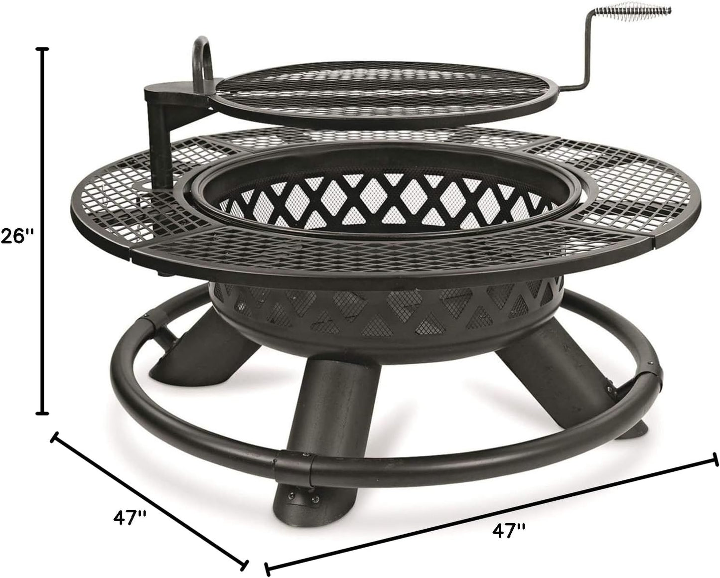 Castlecreek 47" Fire Pit BBQ Grill Outdoor Wood Burning Steel Log Firepit for Camping, Grilling, Smores, Yard, Cooking Outside, Barbecue, Bonfire Geometric