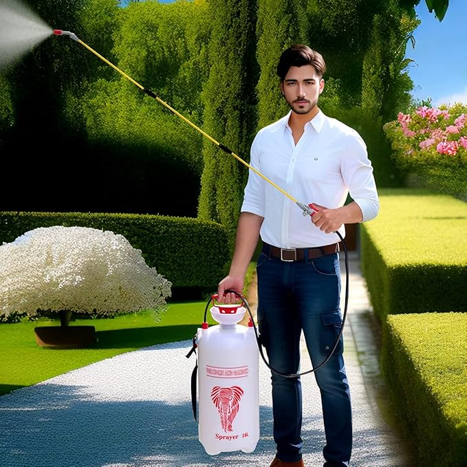 CLICIC 4 Gallon (16L) Lawn and Garden Portable Sprayer Pump Pressure Sprayer with Four Spray Poles Totaling 52 inches in Length