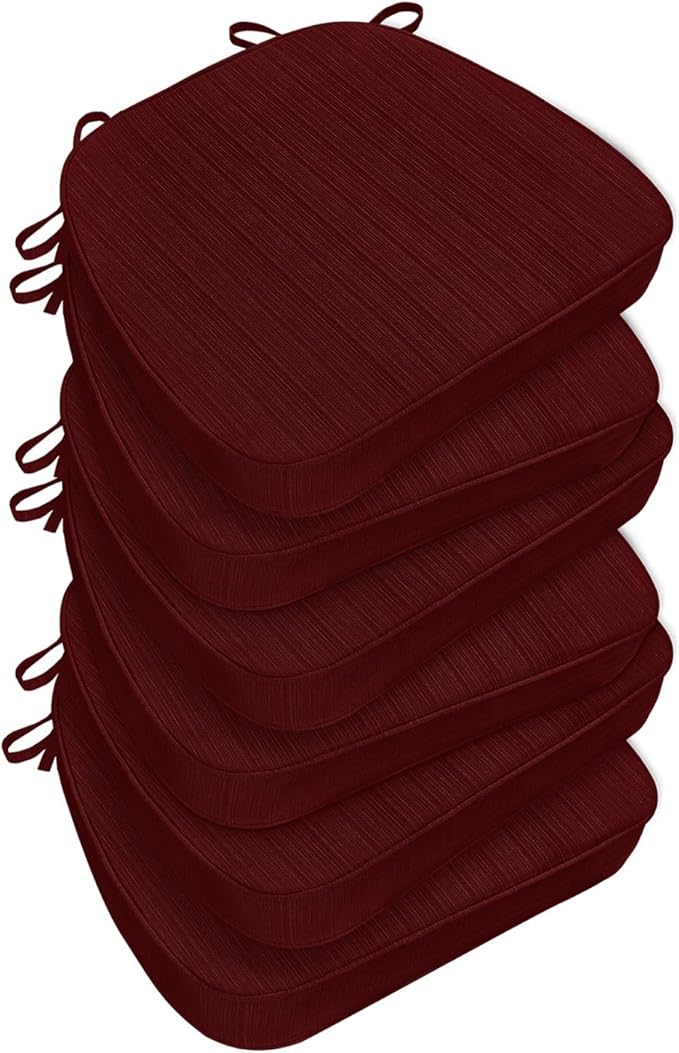 Chair Cushions for Dining Chairs, Indoor Chair Cushions with Ties,Waterproof Chair Pads Set of 6, Burgundy, 17x16x2.5 Inch