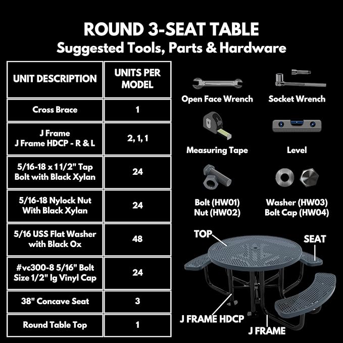 Heavy-Duty Portable Outdoor Picnic Table with Umbrella Hole, Punched Steel Patio Dining Furniture Made in America (46" Round Top, Red)