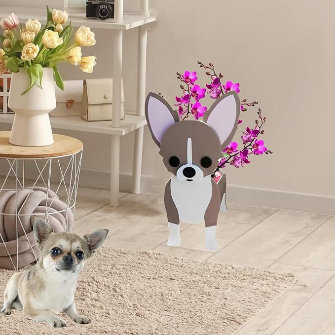 Chihuahua Dog Planter Plant Pots,Cute Garden Dog Flower Planter,Dog Planters Birthday Gifts for Women,Office,Indoor/Outdoor Decor(9.45 * 5.94 * 13.39in)