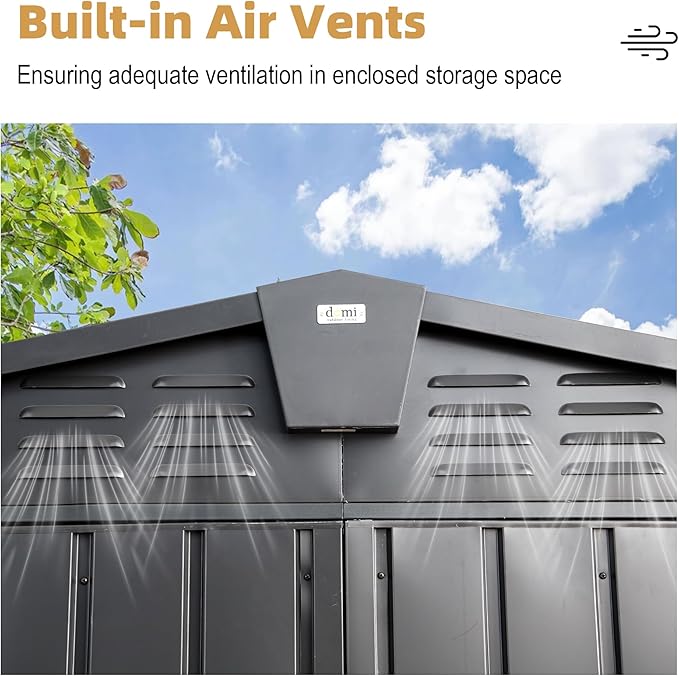 Domi Outdoor Storage Shed 11β x 9β, Metal Sheds with Galvanized Steel Frame & Windows & Lockable Door, Garden Shed Tool Storage Room for Patio, Grey