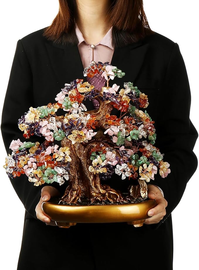 Comeon Large Crystal Quartz Lucky Tree Gem Tree for Office Home Feng Shui Decoration for Wealth/Fortune and Luck (Mix-Gemstone)