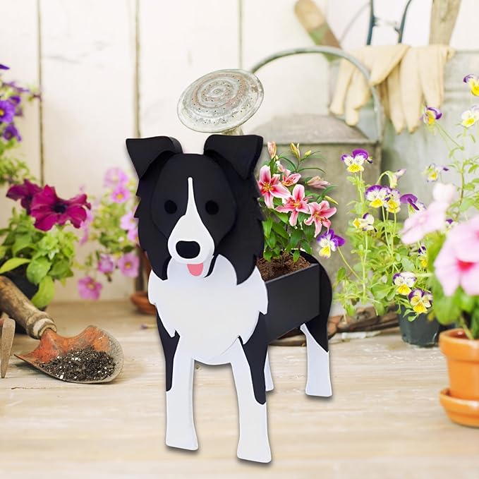 Border Collie Dog Planter Plant Pots,Cute Garden Dog Flower Planter,Dog Planters Birthday Gifts for Women,Office,Indoor/Outdoor Decor(9.45 * 5.94 * 13.39in)