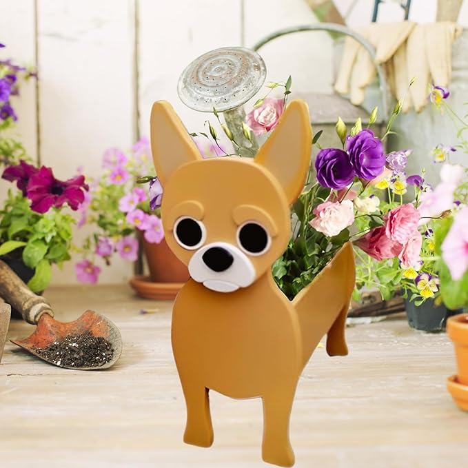 Chihuahua Dog Planter Plant Pots,Cute Garden Dog Flower Planter,Large Dog Planters Birthday Gifts for Women,Office,Indoor/Outdoor Decor(9.84 * 7.48 * 17in)