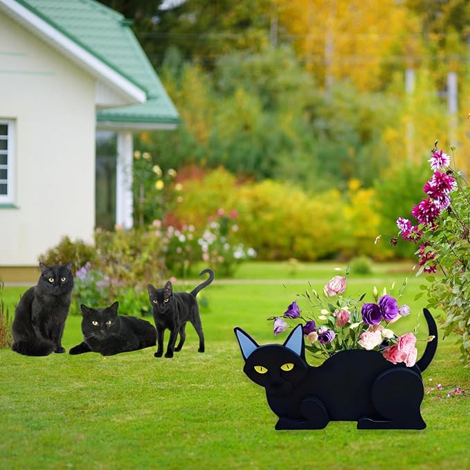 Black Cat Planter Plant Pots,Cute Garden Cat Flower Planter,Cat Planters Birthday Gifts for Women,Office,Indoor/Outdoor Decor(12.5 * 5.6 * 7.8in)