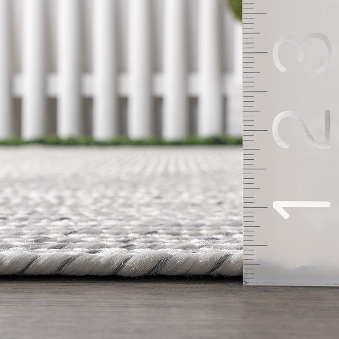 nuLOOM 8' Round Solid Hand Braided Indoor/Outdoor Area Rug, Pet-Friendly, High Traffic, Weather Resistant, for Patio, Balcony, Bedroom, Living, Dining Room, Wynn Ivory