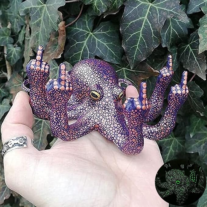 Middle Finger Octopus,Middle Finger Statue,Weird Decor Suitable for Indoor and Outdoor Garden Home Various Fish Tank Decoration (Purple)