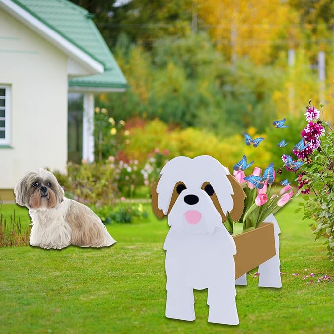 Brown Shih Tzu Dog Planter Plant Pots,Cute Garden Dog Flower Planter,Large Dog Planters Birthday Gifts for Women,Office,Indoor/Outdoor Decor(9.84 * 9.06 * 17in)