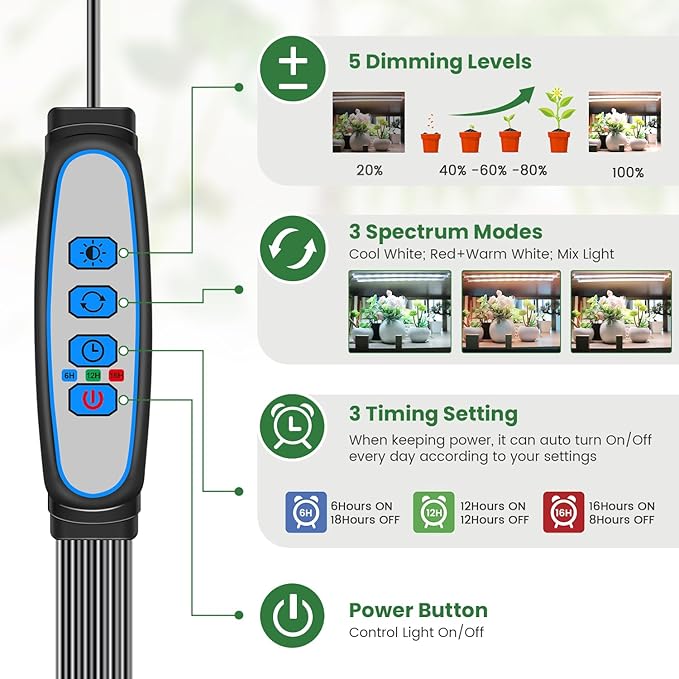 LED Grow Light Strip, 180 LEDs Grow Lights for Indoor Plants Full Spectrum 3000K/6000K/660nm Sunlike Plant Light for Indoor Growing with 3 Spectrum Modes, 16 Inches