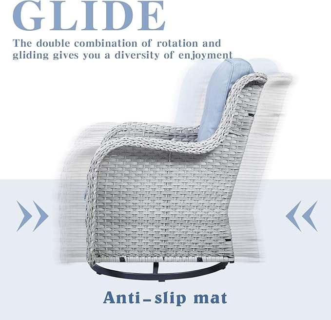 Outdoor Swivel Rcoker Patio Chairs - Outdoor Swivel Patio Chairs Set of 2 Wicker Chair Patio Furniture Sets with Covered Cushion for Porch Deck Balcony Garden, Baby Blue