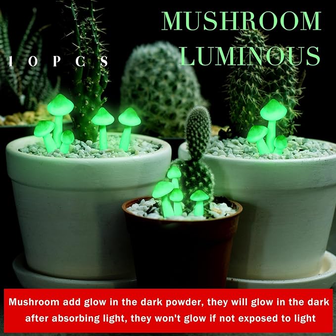 Taiyin 5 Pcs Luminous Mushroom Miniature Garden Mushrooms Outdoor Decor Waterproof Glow in The Dark Yard Decor for Fairy Outdoor Garden Micro Landscape Christmas Tree Decor